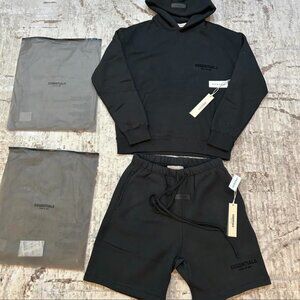 Essentials large new black hoodie and short set